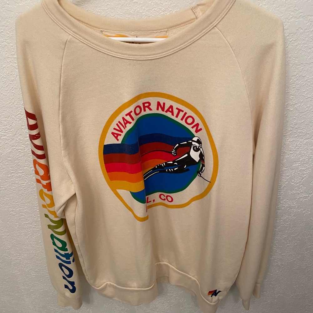 Aviator nation crew neck sweatshirt. Cream color. Size L